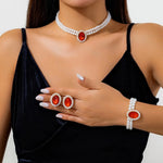 Load image into Gallery viewer, Elegant Oval Diamond Pearl Necklace, Bracelet, Earrings Set