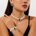 Load image into Gallery viewer, Elegant Oval Diamond Pearl Necklace, Bracelet, Earrings Set
