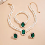 Load image into Gallery viewer, Elegant Oval Diamond Pearl Necklace, Bracelet, Earrings Set