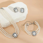 Load image into Gallery viewer, Elegant Pearl Diamond Necklace, Bracelet, and Earring Set
