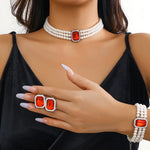 Load image into Gallery viewer, Elegant Pearl Diamond Necklace, Bracelet, and Earring Set