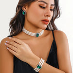 Load image into Gallery viewer, Elegant Pearl Diamond Necklace, Bracelet, and Earring Set