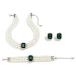Load image into Gallery viewer, Elegant Pearl Diamond Necklace, Bracelet, and Earring Set