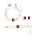 Load image into Gallery viewer, Elegant Pearl Diamond Necklace, Bracelet, and Earring Set