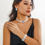 Load image into Gallery viewer, Elegant Pearl Diamond Necklace, Bracelet, and Earring Set