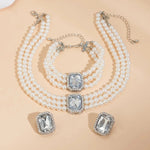Load image into Gallery viewer, Elegant Pearl Diamond Necklace, Bracelet, and Earring Set