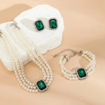 Load image into Gallery viewer, Elegant Pearl Diamond Necklace, Bracelet, and Earring Set