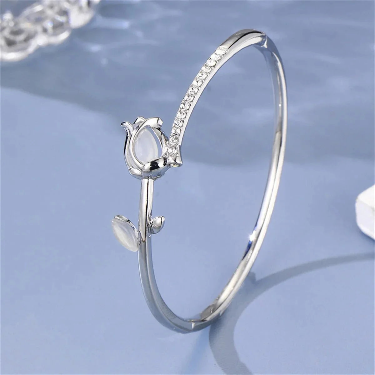 Elegant tulip opal diamond accented bracelet