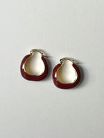 Load image into Gallery viewer, Burgundy Chic Enamel Hoop Earrings