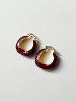 Load image into Gallery viewer, Burgundy Chic Enamel Hoop Earrings