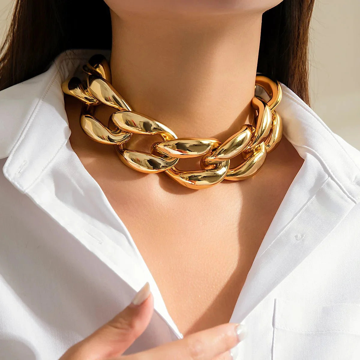 Exaggerated chunky cuban link choker necklace 112462