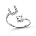 Load image into Gallery viewer, Adjustable Dainty Diamond Letter Initial Ring
