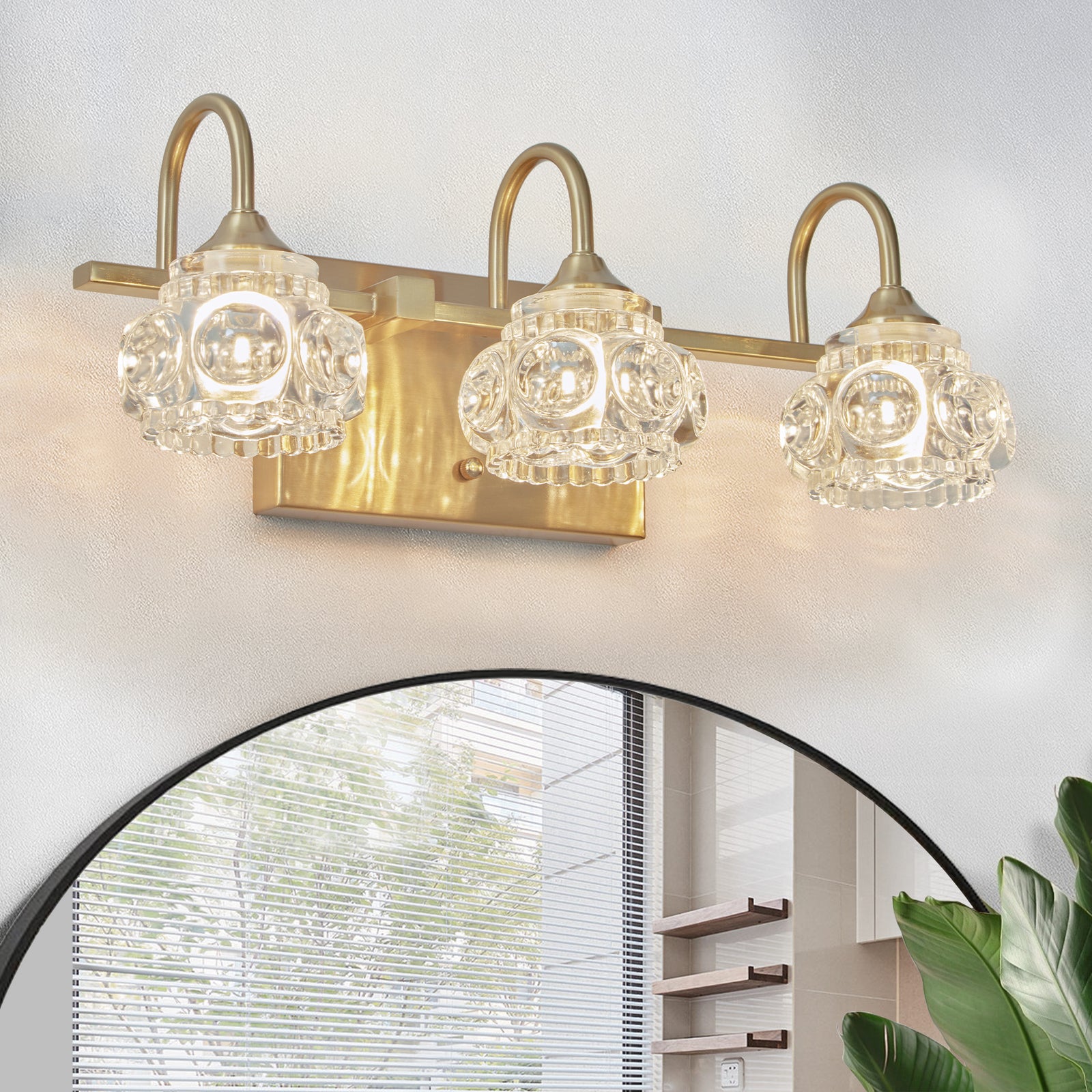 3-Light Gold Modern Crystal Bathroom Vanity Light