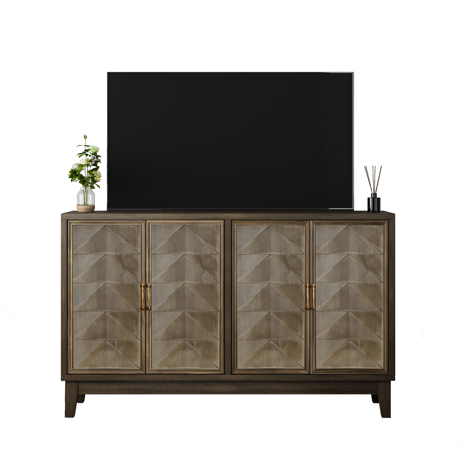 55" Vintage Solid Wood Buffet Cabinet with Adjustable Shelving