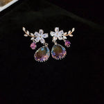 Load image into Gallery viewer, Floral Amethyst Water Drop Earrings