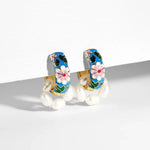 Load image into Gallery viewer, Floral Elegance Pearl Enamel Hoop Earrings