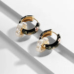 Load image into Gallery viewer, Floral Elegance Pearl Enamel Hoop Earrings