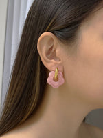 Load image into Gallery viewer, Flower Charm Pink Donut Hoop Earrings