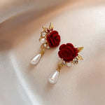 Load image into Gallery viewer, Gold Accented Rose Diamond Pearl Earrings