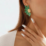 Load image into Gallery viewer, Half Flower Enamel Earrings