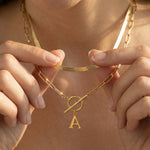 Load image into Gallery viewer, 2pc Paperclip Initial Toggle Clasp & Herringbone Necklace Set