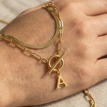Load image into Gallery viewer, 2pc Paperclip Initial Toggle Clasp & Herringbone Necklace Set