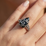 Load image into Gallery viewer, Floral Accented Onyx Ring