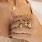 Load image into Gallery viewer, Initial Pendant Necklace White Enamel and Gold