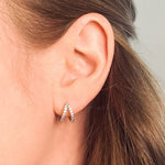 Load image into Gallery viewer, Duo Pave Hoop Diamond Inlay Hoop Earrings