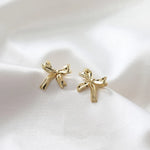 Load image into Gallery viewer, White Gold Bow Earrings Bow Pattern Stud Earrings
