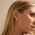Load image into Gallery viewer, Pearl Stud Earrings Dainty CZ Earrings