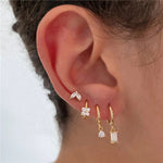 Load image into Gallery viewer, 4 Piece Earring Set Geometric Marquise Flower Zirconia