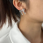 Load image into Gallery viewer, White Gold Bow Earrings Bow Pattern Stud Earrings