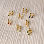 Load image into Gallery viewer, Birthstone Baguette Hoop Earrings Birthstone Huggies