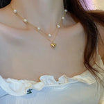 Load image into Gallery viewer, Layered Pearl and Heart Chain Necklace