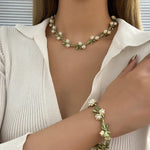 Load image into Gallery viewer, Lily of the Valley Pearl Choker Necklace, Bracelet, and Earrings Set