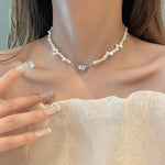 Load image into Gallery viewer, Magnetic Heart Pearl Choker Necklace and Bracelet