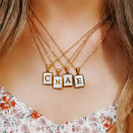 Load image into Gallery viewer, Minimal Accented Pearl Letter Initial Necklace