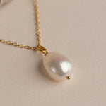 Load image into Gallery viewer, Gold Pearl Necklace Iridescent Pearl Pendant