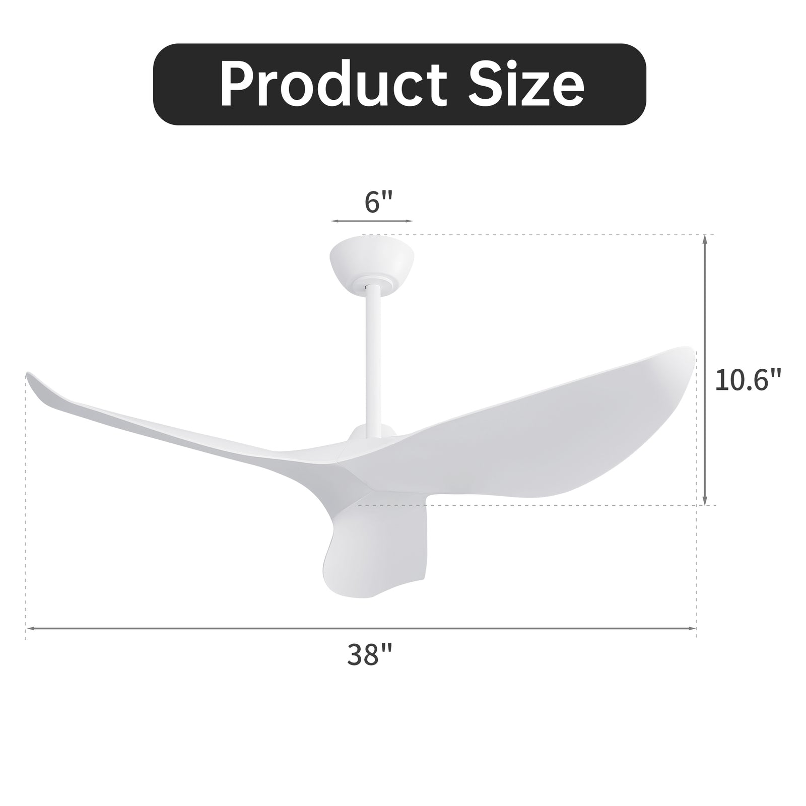 Nøordka Ceiling Fan Fixture Default 38" Modern Sleek White Ceiling Fan with Remote