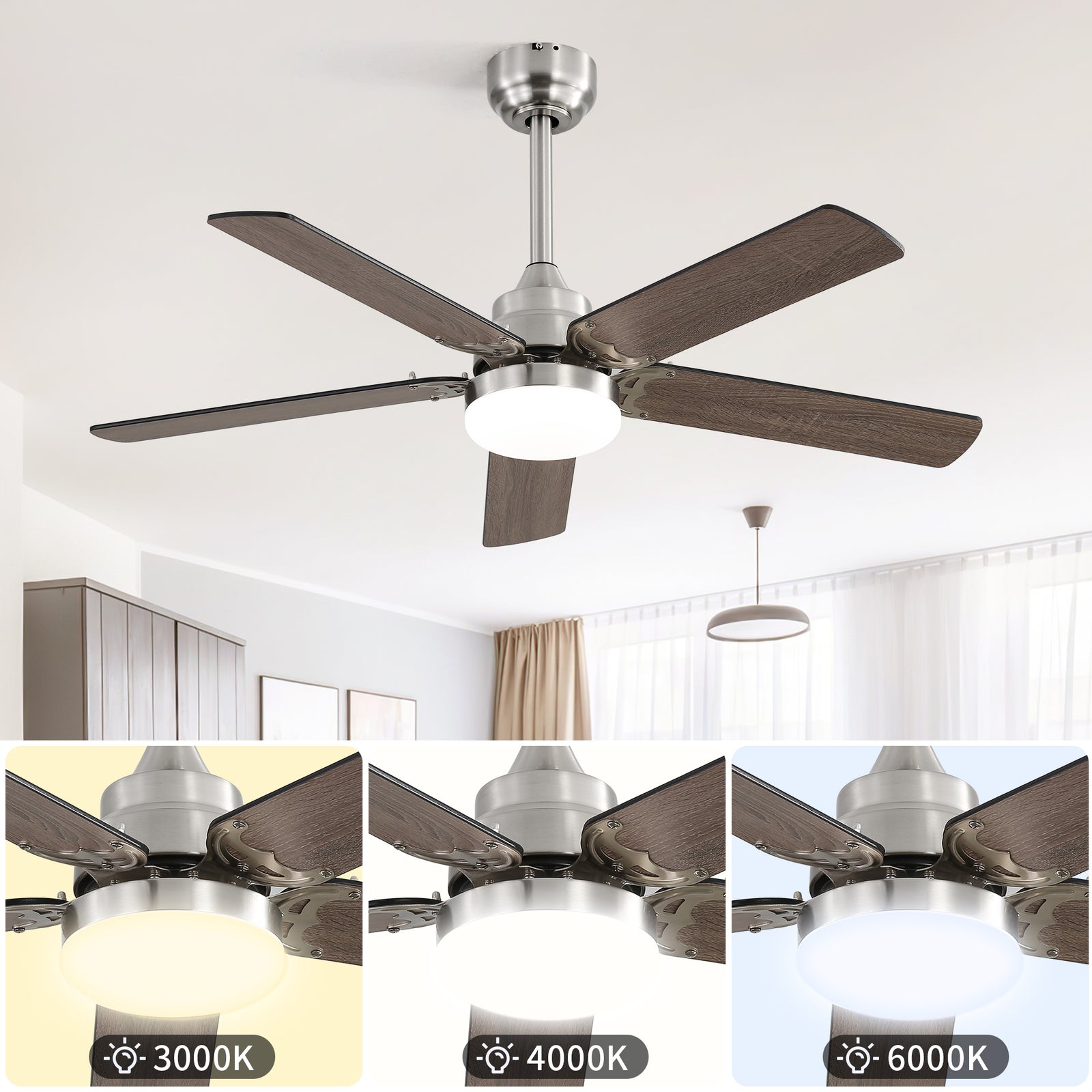 Nøordka Ceiling Fan Fixture Default 42" Modern Sleek Brushed Nickel Ceiling Fan