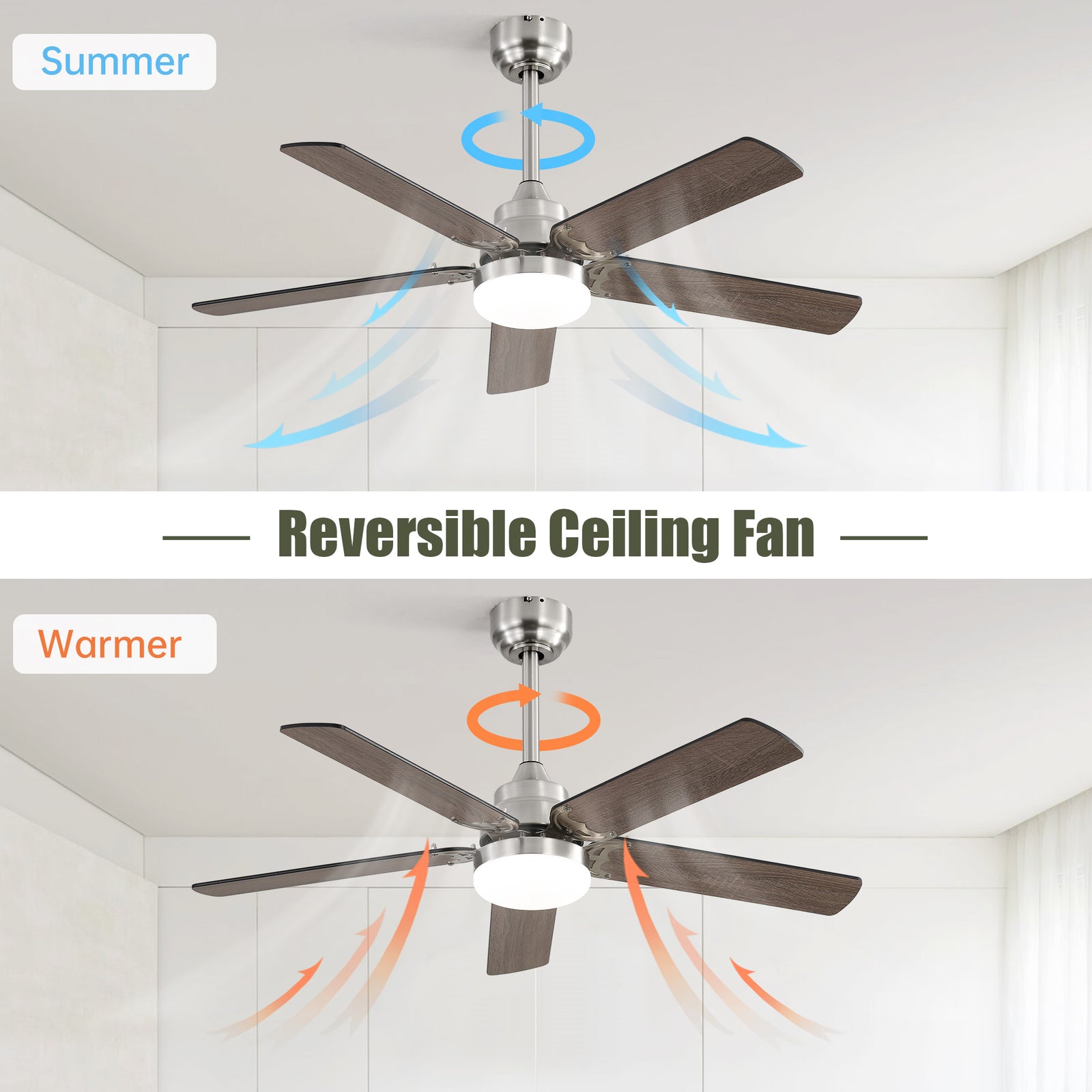 Nøordka Ceiling Fan Fixture Default 42" Modern Sleek Brushed Nickel Ceiling Fan