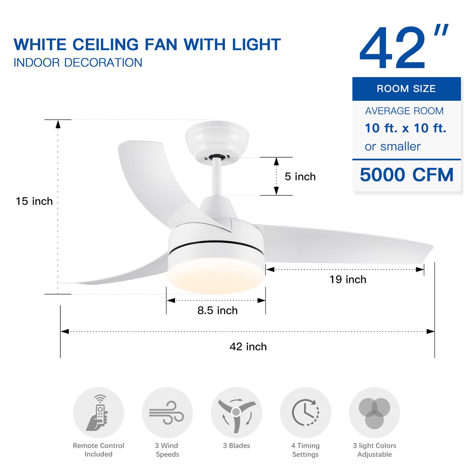 Nøordka Ceiling Fan Fixture Default 42" Modern Sleek White Ceiling Fan With Light