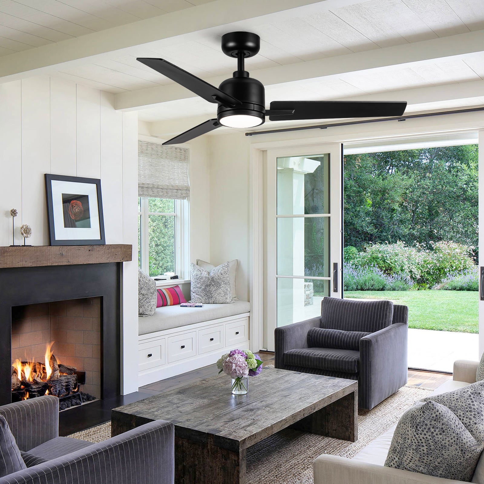 Nøordka Ceiling Fan Fixture Default 48" Contemporary Style Black Ceiling Fan With Light