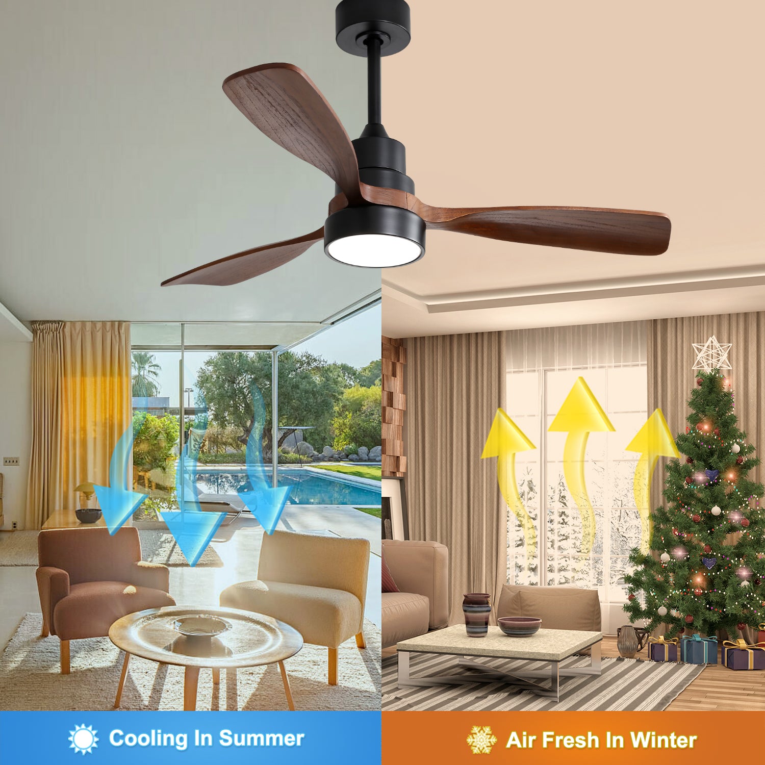 Nøordka Ceiling Fan Fixture Default 48" Modern Sleek Black Ceiling Fan With Light