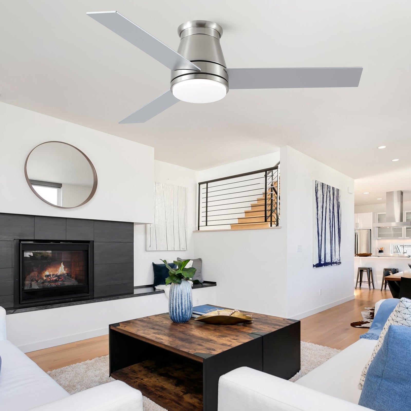 Nøordka Ceiling Fan Fixture Default 48" Modern Sleek Brushed Nickel Ceiling Fan with Light