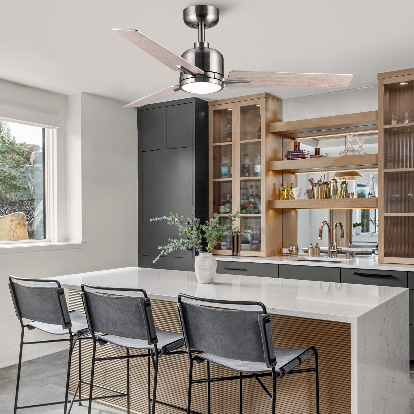 Nøordka Ceiling Fan Fixture Default 48" Modern Sleek Brushed Nickel Ceiling Fan with Light