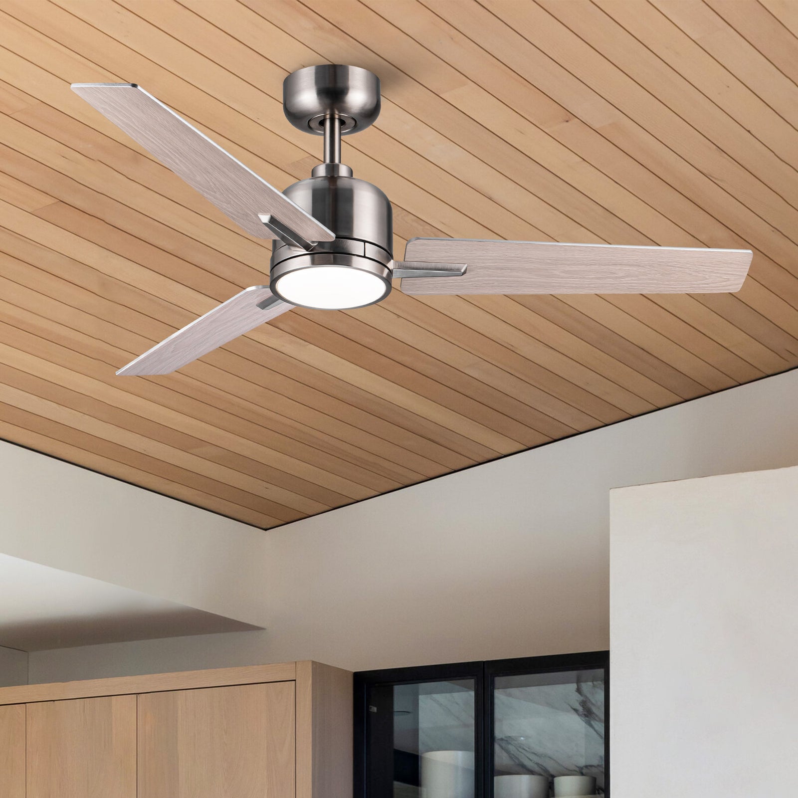 Nøordka Ceiling Fan Fixture Default 48" Modern Sleek Brushed Nickel Ceiling Fan with Light