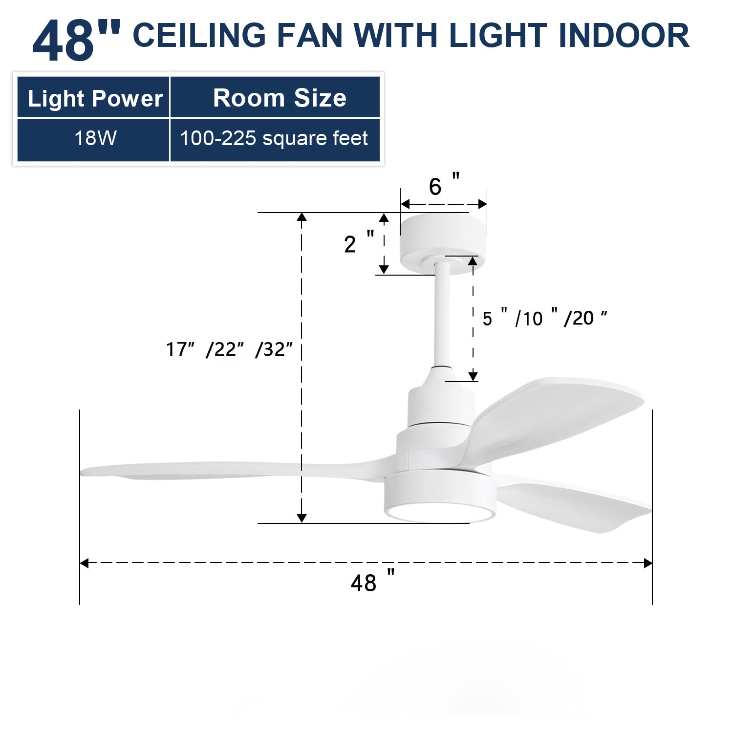 Nøordka Ceiling Fan Fixture Default 48" Nordic Inspired White Solid Wood Ceiling Fan