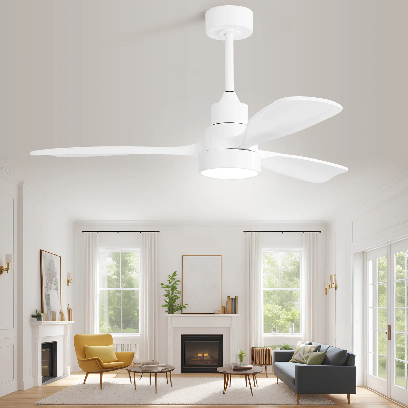 Nøordka Ceiling Fan Fixture Default 48" Nordic Inspired White Solid Wood Ceiling Fan